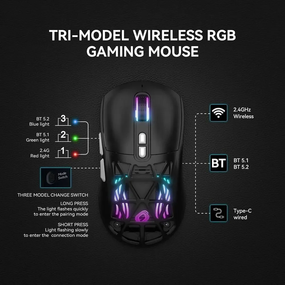 MO2 Tri-Mode Wireless RGB Gaming Mouse New in Box